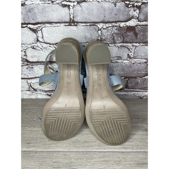 ECCO DANISH DESIGN Blue Leather Ankle Strappy Stacked Heel Sandals Women Sz 40EU - Picture 10 of 16